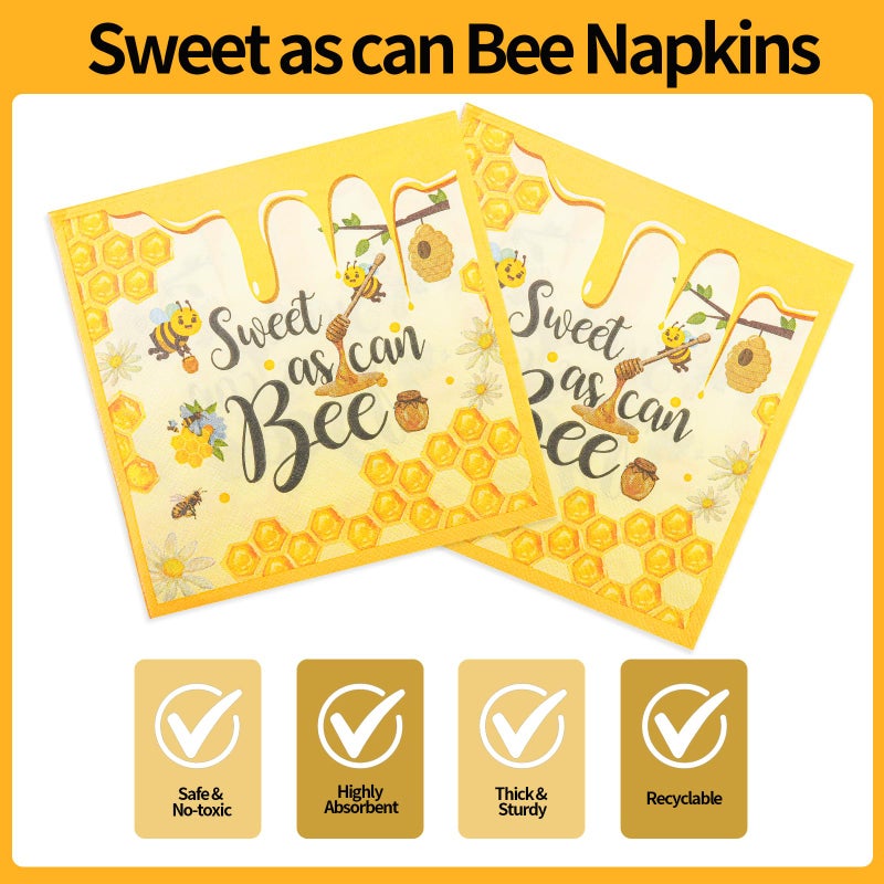HFBOBP 75PCS Bee Decorations for Party, Sweet as Can Bee Paper Plates and Napkins with Forks Disposable Dessert Tableware Parties Favors for Birthday Party Supplies Decorations - Image 5